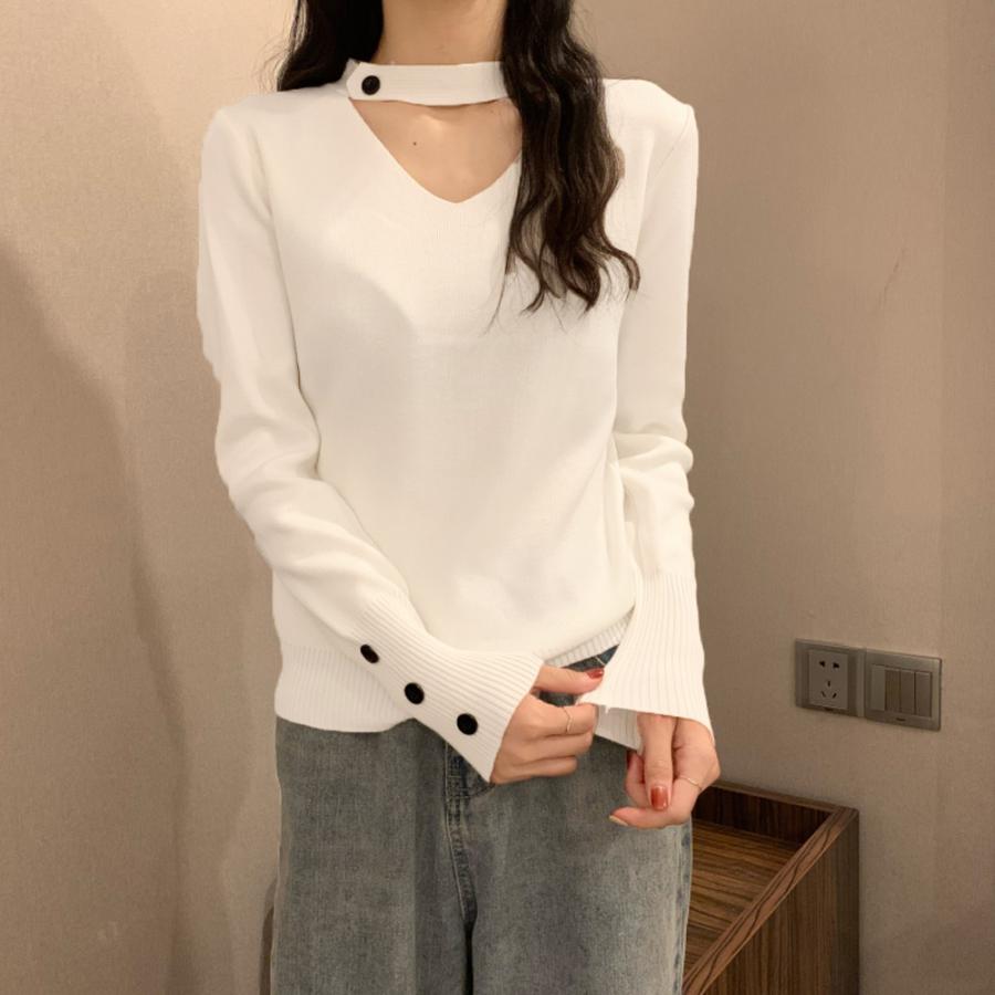 チョーカー風ニット レディース 着やせ