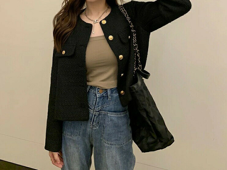 レディースファッション アウター ツイードジャケット ジャケット 金ボタン セレカジ キレカジ 大人可..