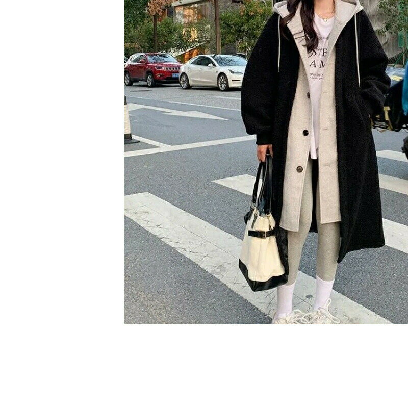 韓国です 秋冬です 新型です 長いです フード付きスカート オーバーコートです 偽2件です ゆとりです ..