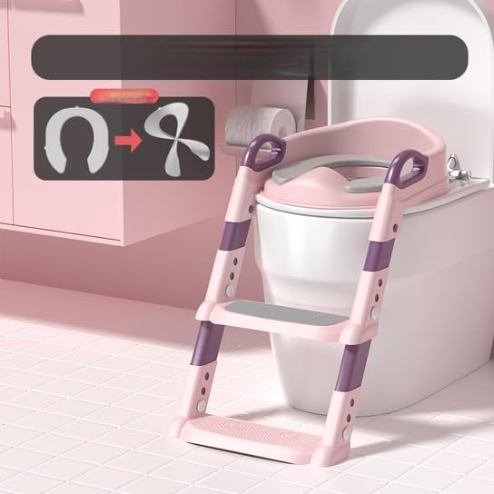 トイレトレーナー トレーニング 練習 折りたたみ 便座 子供が上下できるデイン 便座 防滴 取り外し可能 pp素材の便座 耐久性に PVC素材 トイレマット 多方向 快適 安全 サクラピンク クラウン