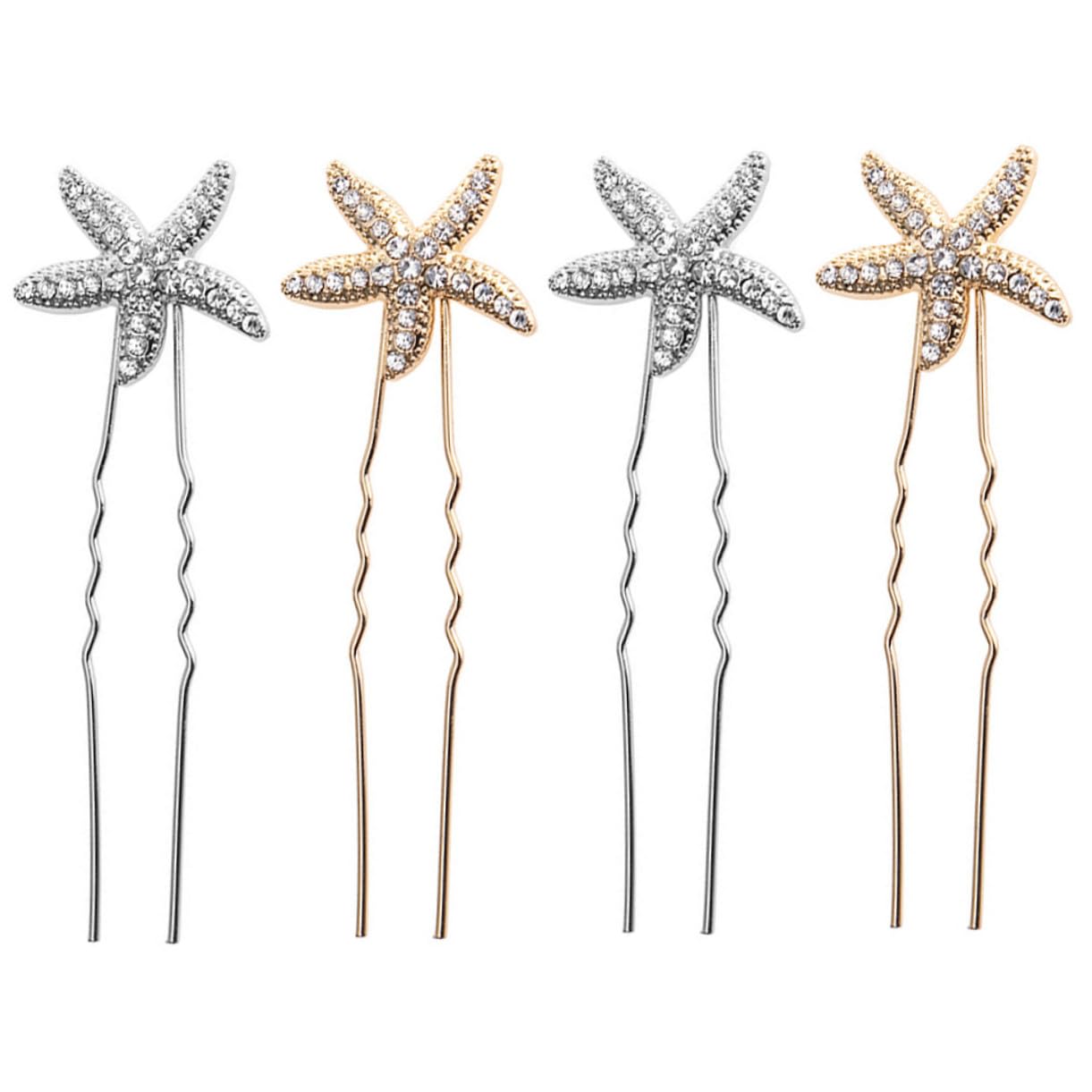 4個 海星デザイン合金ヘアピン ブライダル髪飾り 結婚式用女性向けマーメイドアクセサリー パーティーや特別なイベントに適したジ(3)