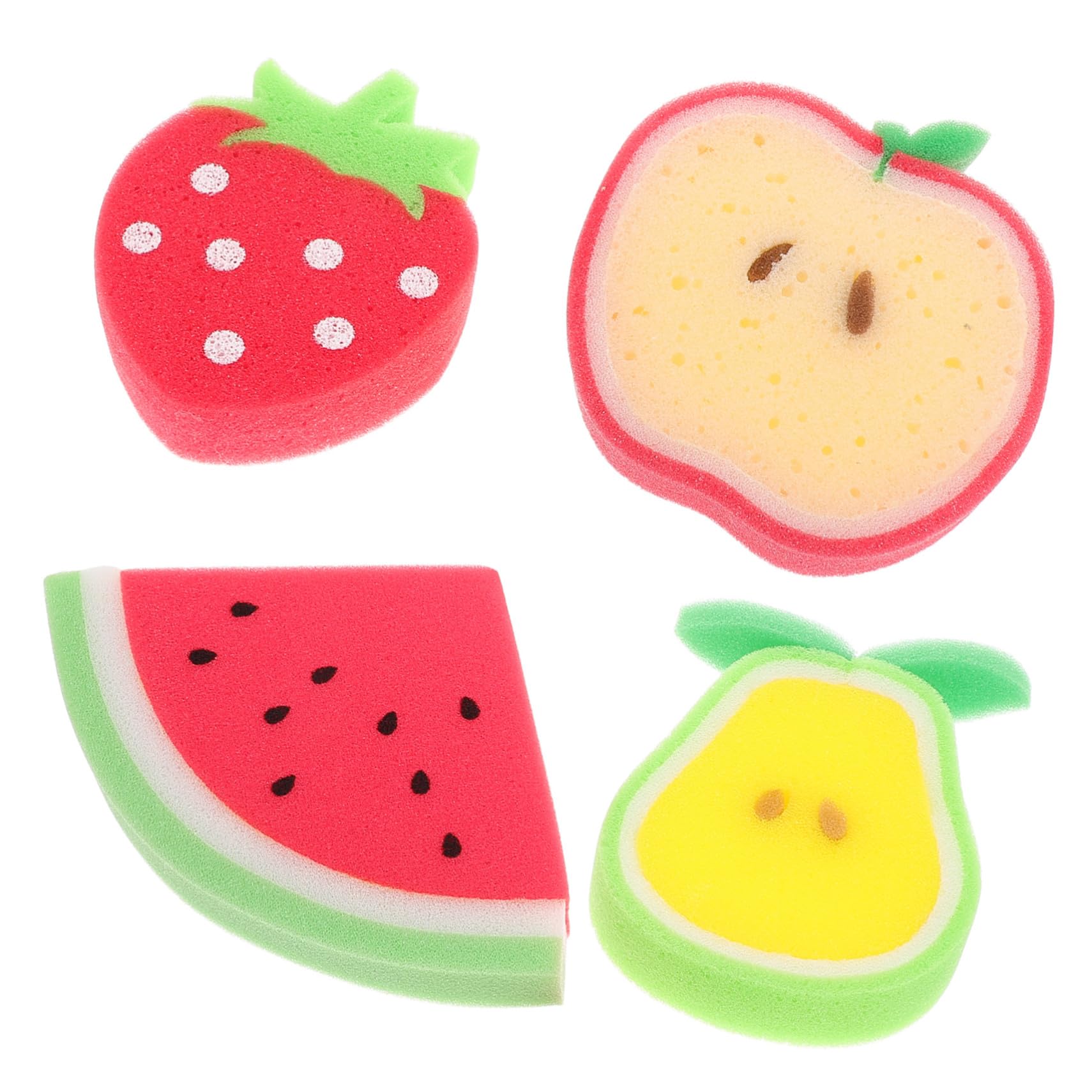 4個 用フルーツ型バススポンジ 軽量で耐久性のある素材 かわいいバススクラバー お風呂や旅行に 皮膚に..