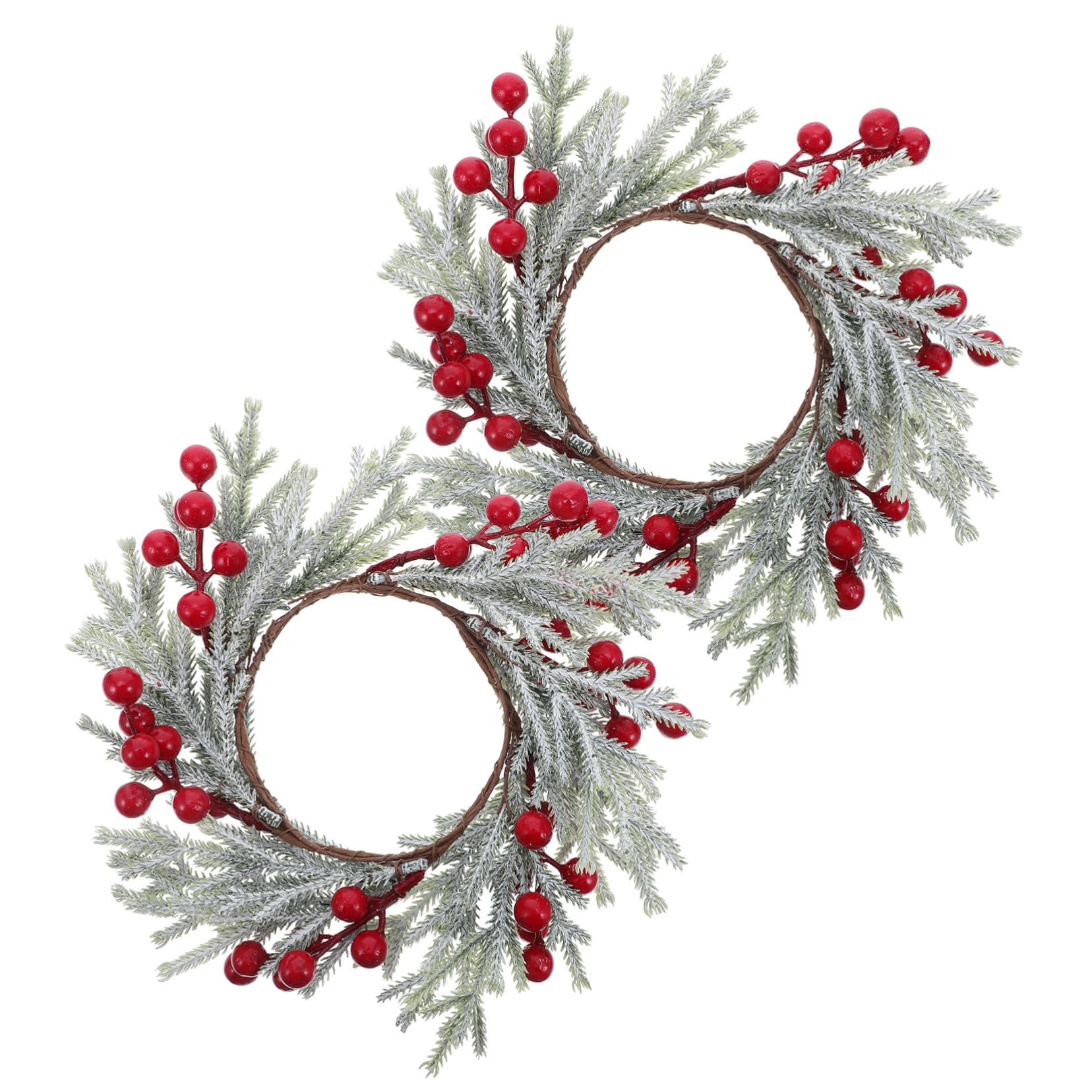 2個 クリスマスキャンドルリング 人工松の実とベリー装飾 リーステーブルセンターピース ホームレスト..