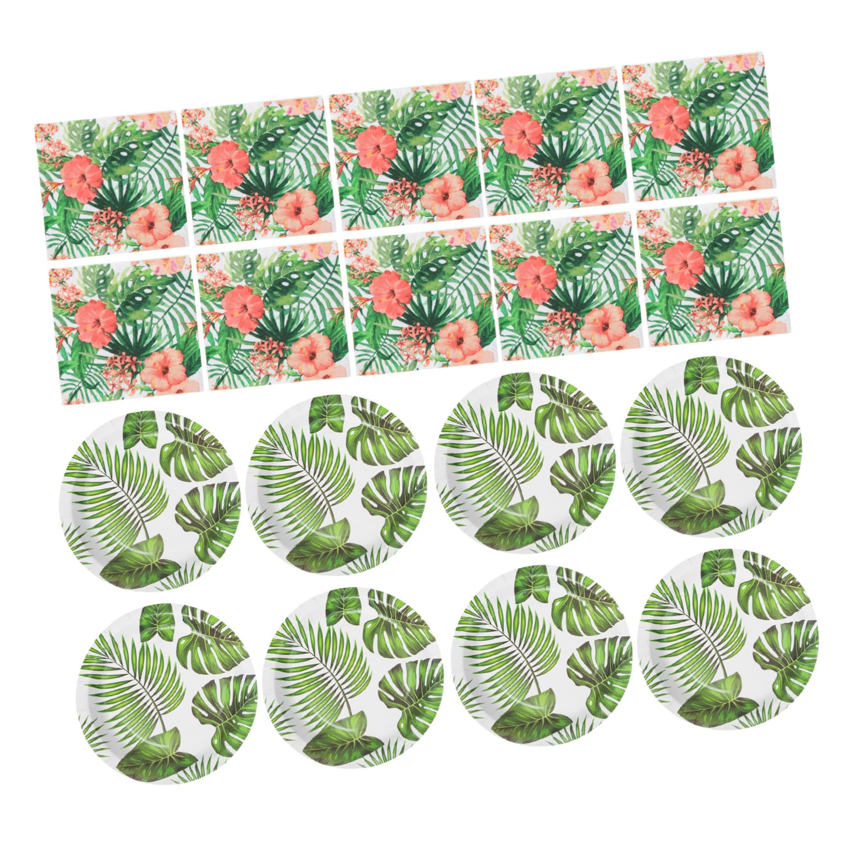 夏威夷テーマ龟背叶ペーパープレート ナプキン入り 紙製パーティー用品 誕生日やルアウパーティーに