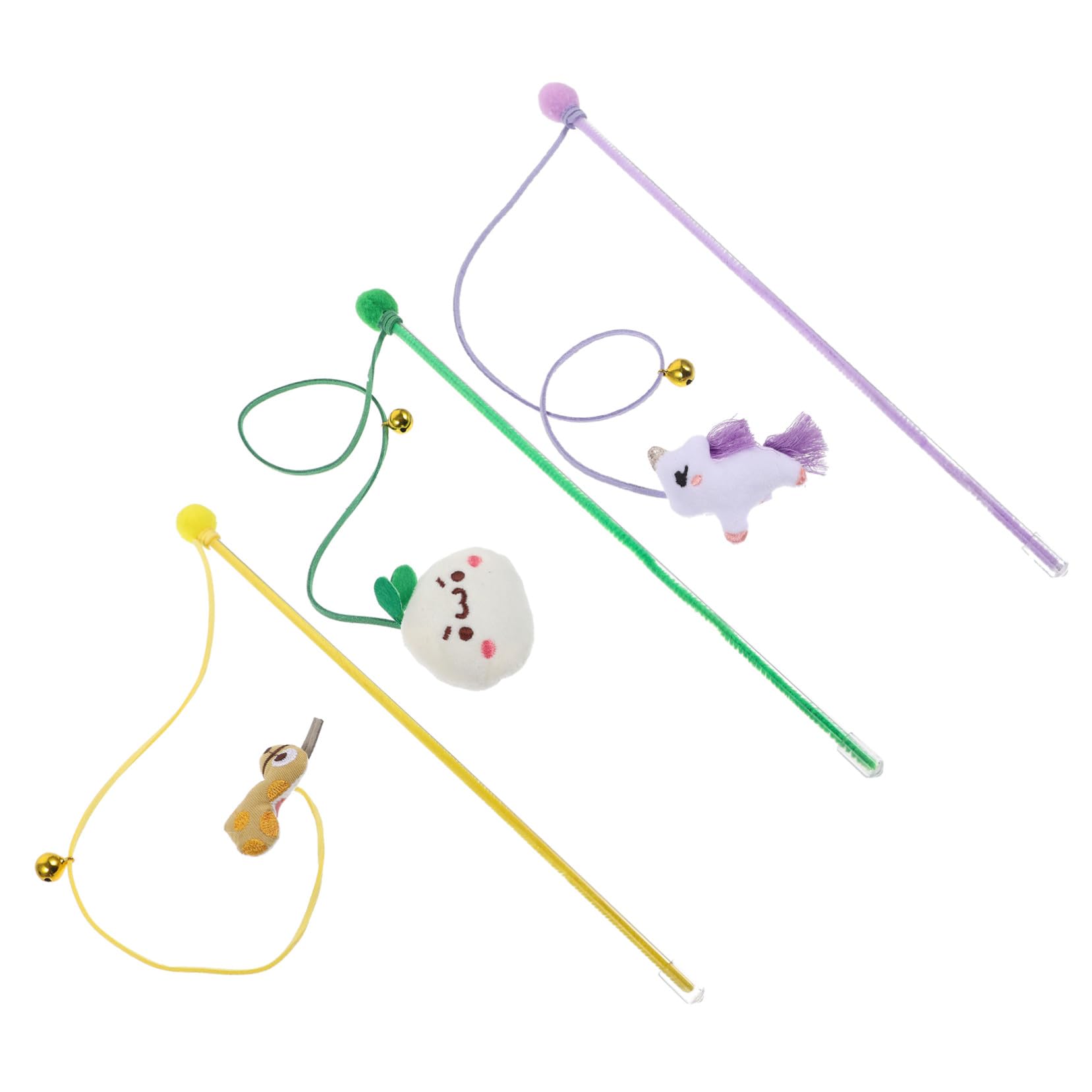 3個 カラフルな鈴付き逗猫棒 実用的なインタラクティブ猫おもちゃ 子猫の狩猟能刺激 遊び運動不足解消用