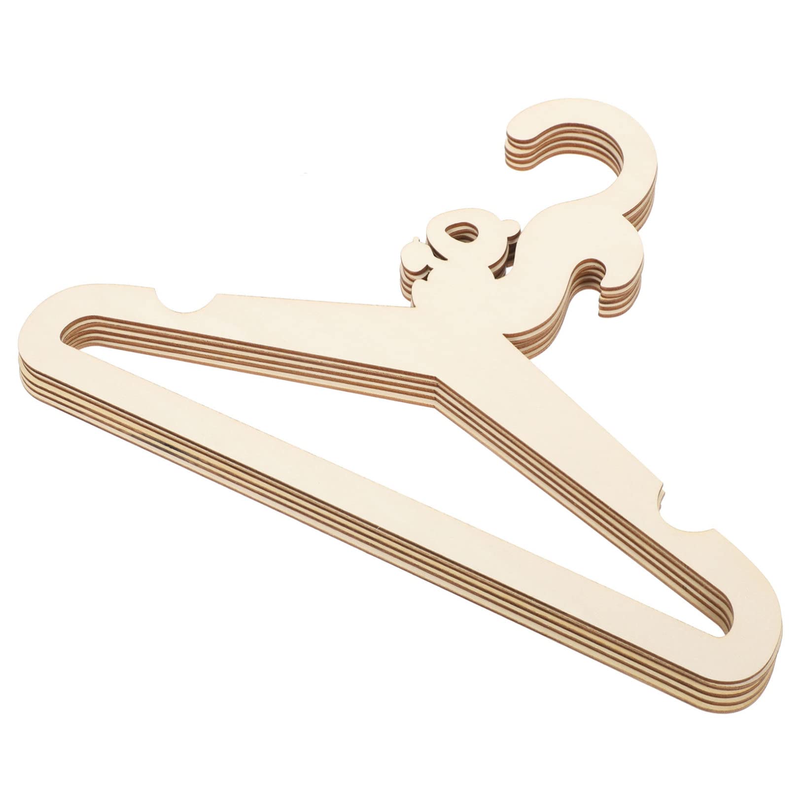 5個木製 子供用ハンガー ベビー服対応 漫画風動物デザイン 可能 無塗装ウッドチップ 滑り止め 洗濯物干し 収納用 クローゼット整理