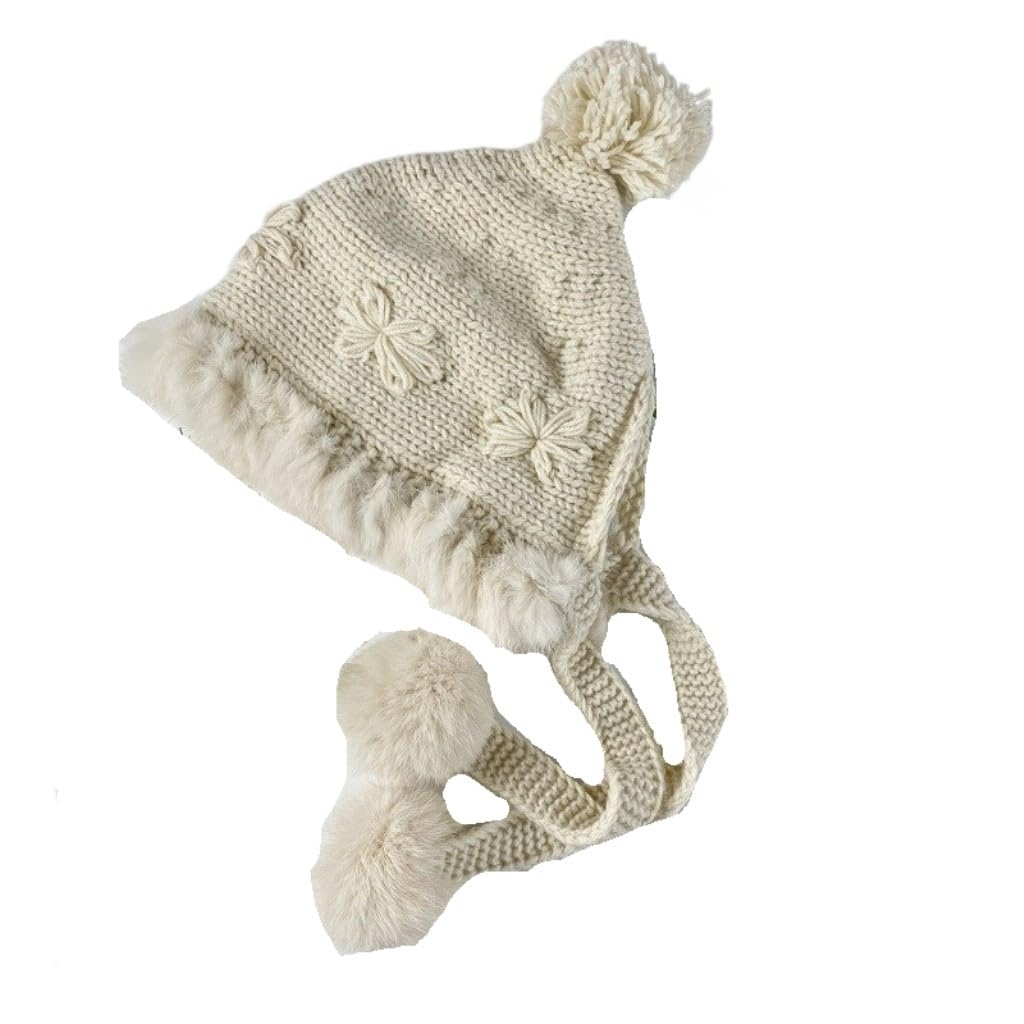 秋と冬のウールビーニーウールボールイヤーマフ雷峰帽子冬暖かいニット帽子ビーニー/299(Pink)(3)