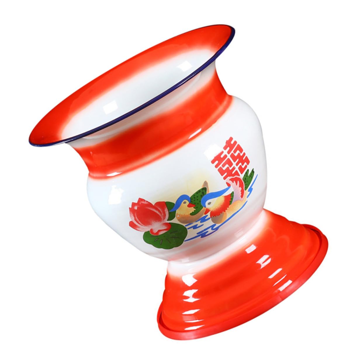 1個 スピットン 形をした おまる 伝統的 スピトゥーン アンティーク 背の高いエナメルつば ポータブルトイレ 大人用便器ペールポット エナメルトイレ 小便器 赤(3)