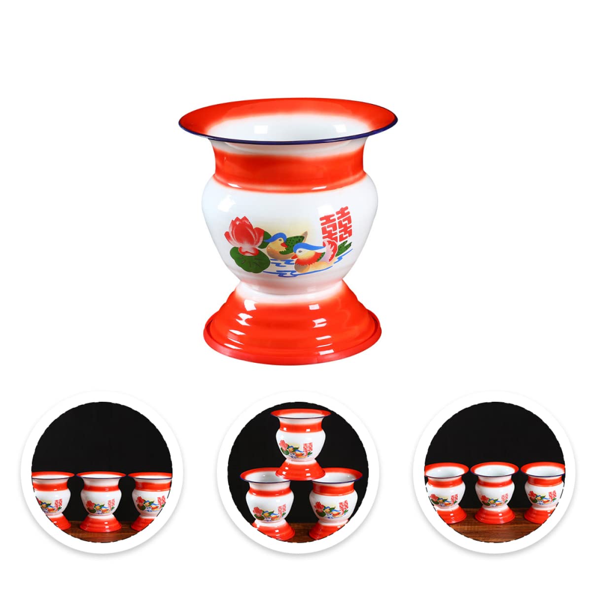 1個 スピットン 形をした おまる 伝統的 スピトゥーン アンティーク 背の高いエナメルつば ポータブルトイレ 大人用便器ペールポット エナメルトイレ 小便器 赤 2