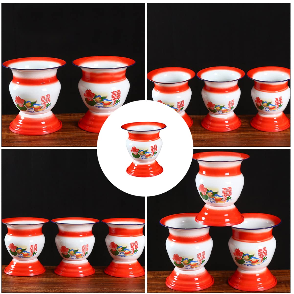 1個 スピットン 形をした おまる 伝統的 スピトゥーン アンティーク 背の高いエナメルつば ポータブルトイレ 大人用便器ペールポット エナメルトイレ 小便器 赤 3