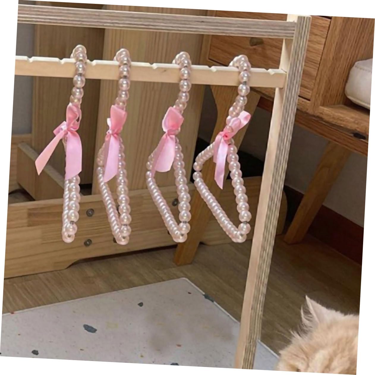 6個女の子用プラスチック製ベビーハンガー 衣類収納 洗濯物干し クローゼット整理 小さな服対応 パールデザイン