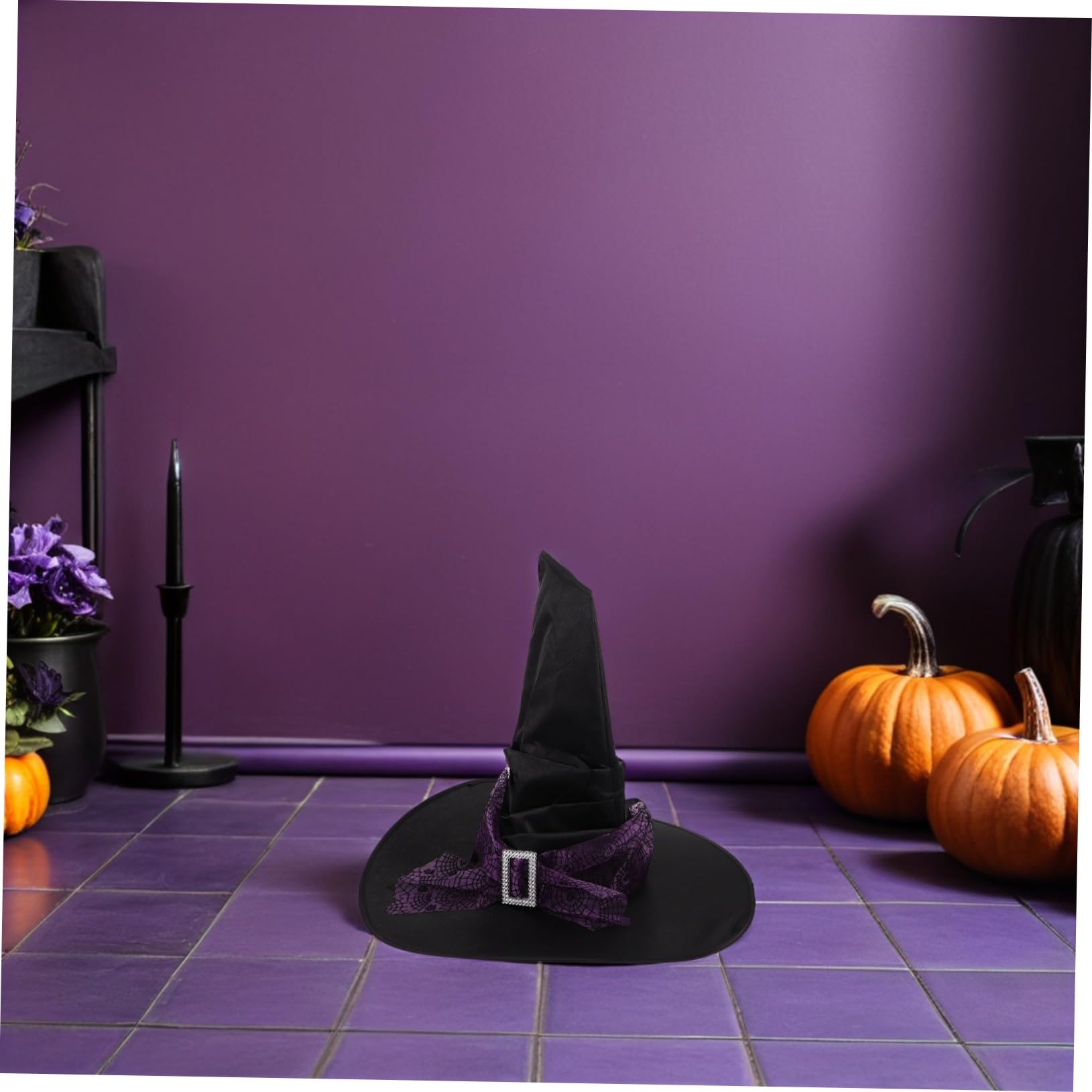 ハロウィン用女性向け大きめルーシュドウィッチハット 軽量蜘蛛網メッシュ 紫色 製 コスプレ衣装装飾品 ドレスアップ帽子 文化祭パ