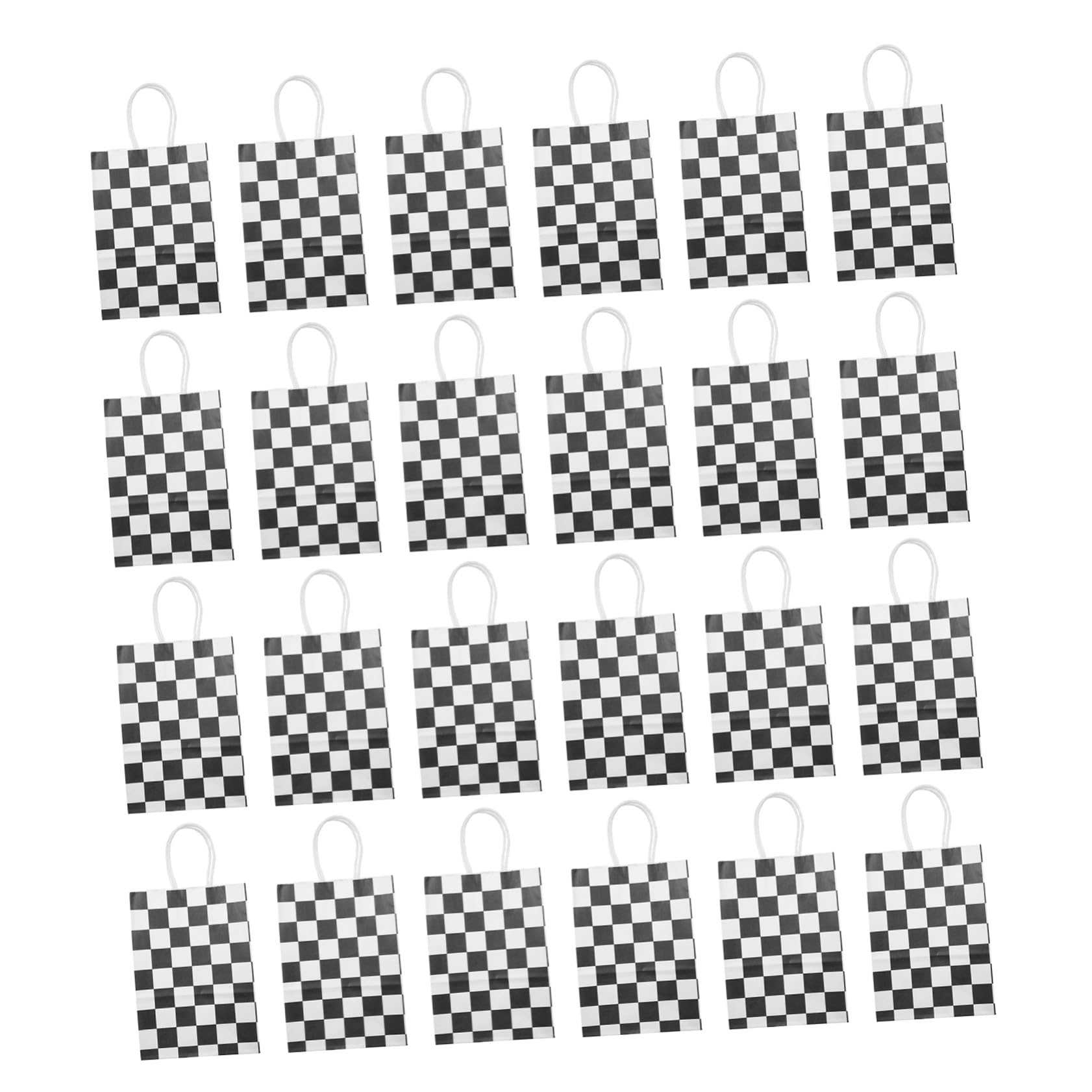 24個 黒白格子柄レーシング バッグ ハンドル付き 厚手紙製 再利用可能 パーティーバッグ 誕生日やレー..