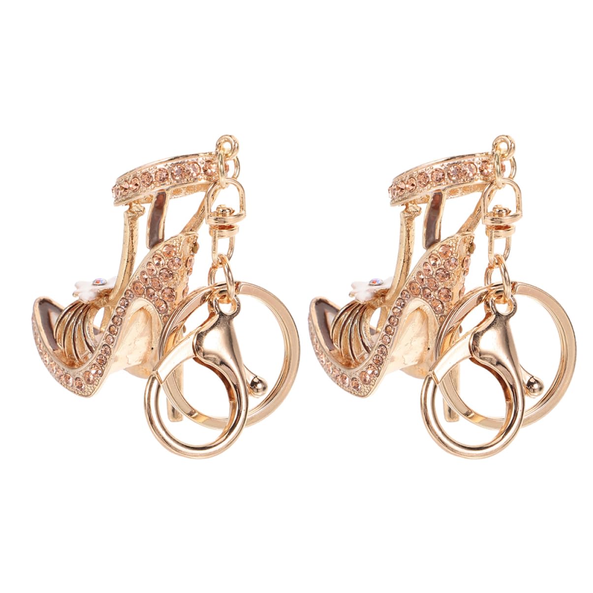 2個ラインストーン付きハイヒール型キーホルダー シューズチャーム エナメル仕上げ 亜合製 財やハンド..