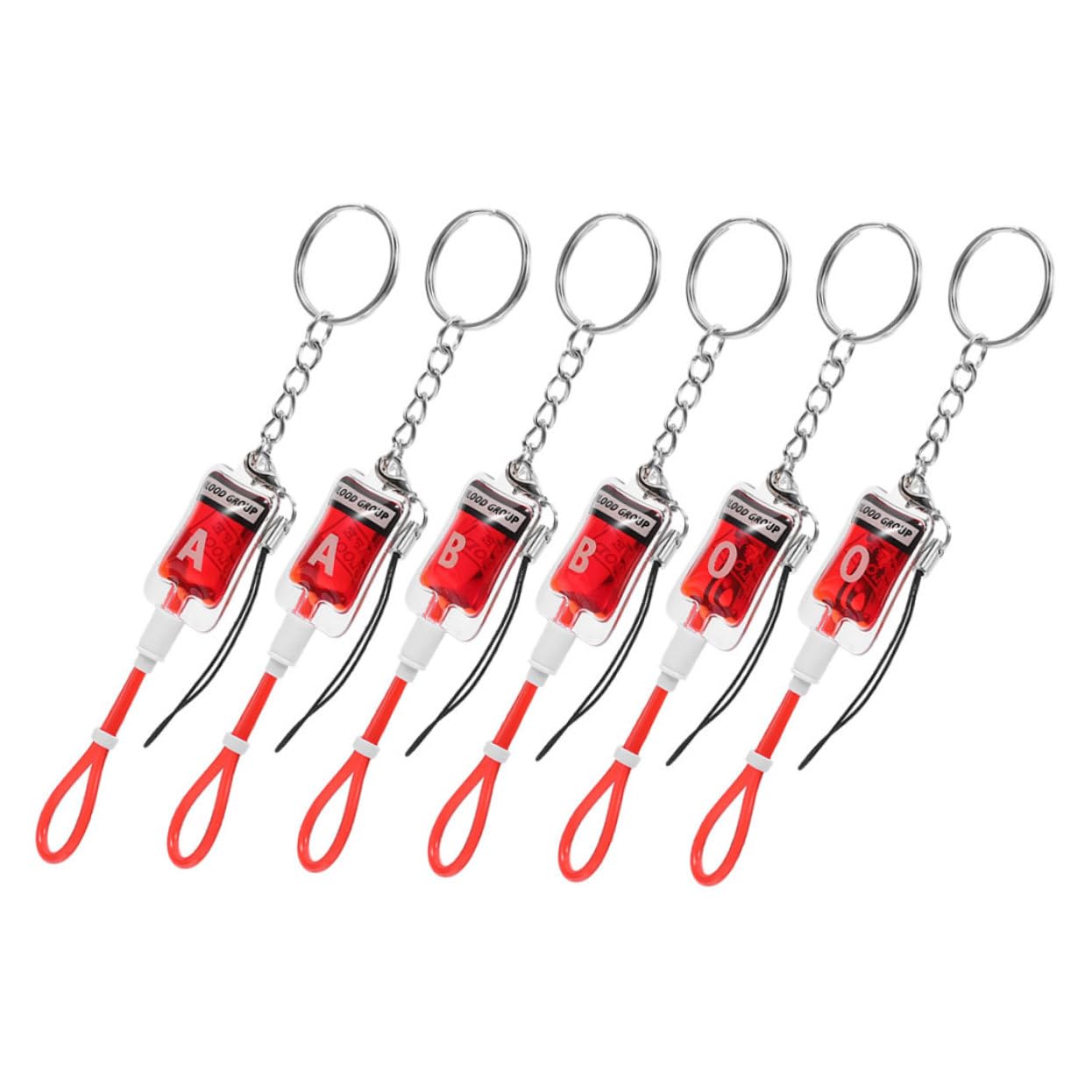 6個 血液バッグデザインキーホルダー ハロウィンパーティー用 血液型表示付き多機能チャーム 携帯 鍵兼..