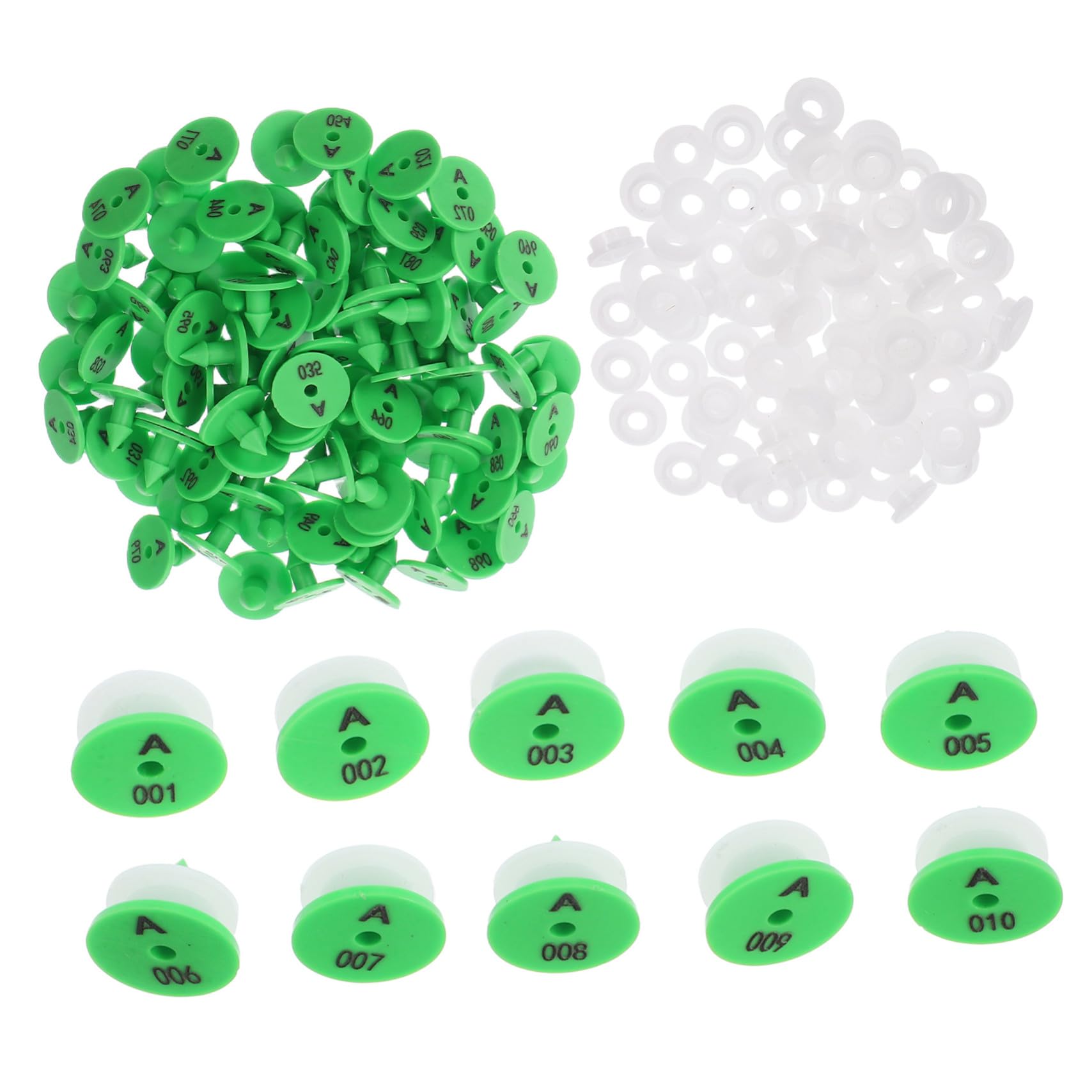 100個 入りウサギ耳標識番号タグ ペット管理用小動物識別マーカー 簡単装着 明るい色で高コント 番号入..