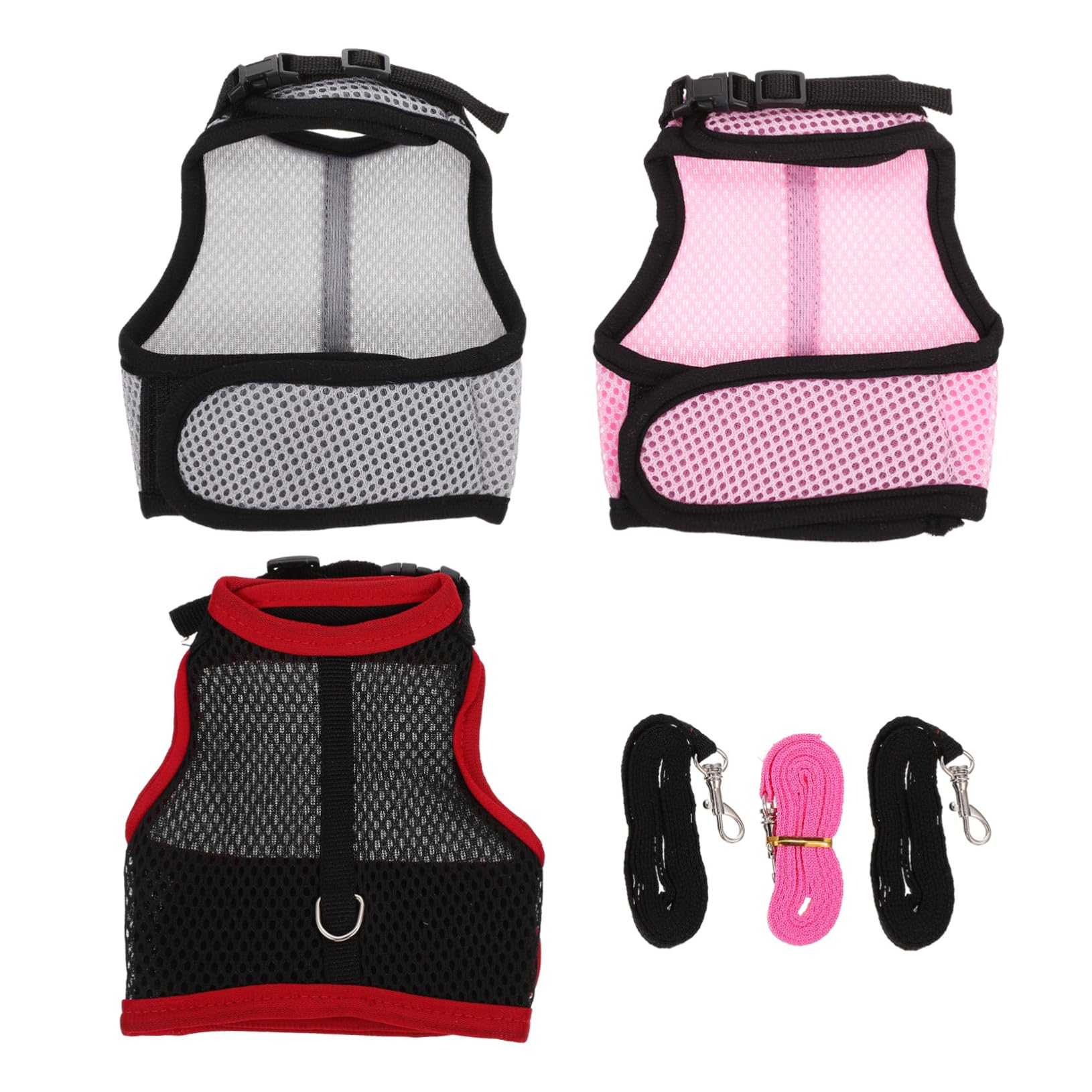 3セット 小型ペット用ハーネスリード 色入り うさぎ モルモット ハムスター対応 軽量耐久素材 迷子防止..