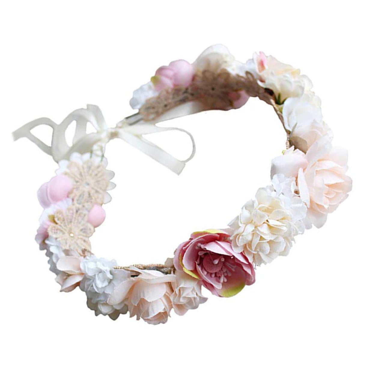 夏威夷風米粉色 ル花輪 花飾りヘッドバンド 舞台写真撮影用 パーティーやフェスティバルに適したシミュレートリアル花環