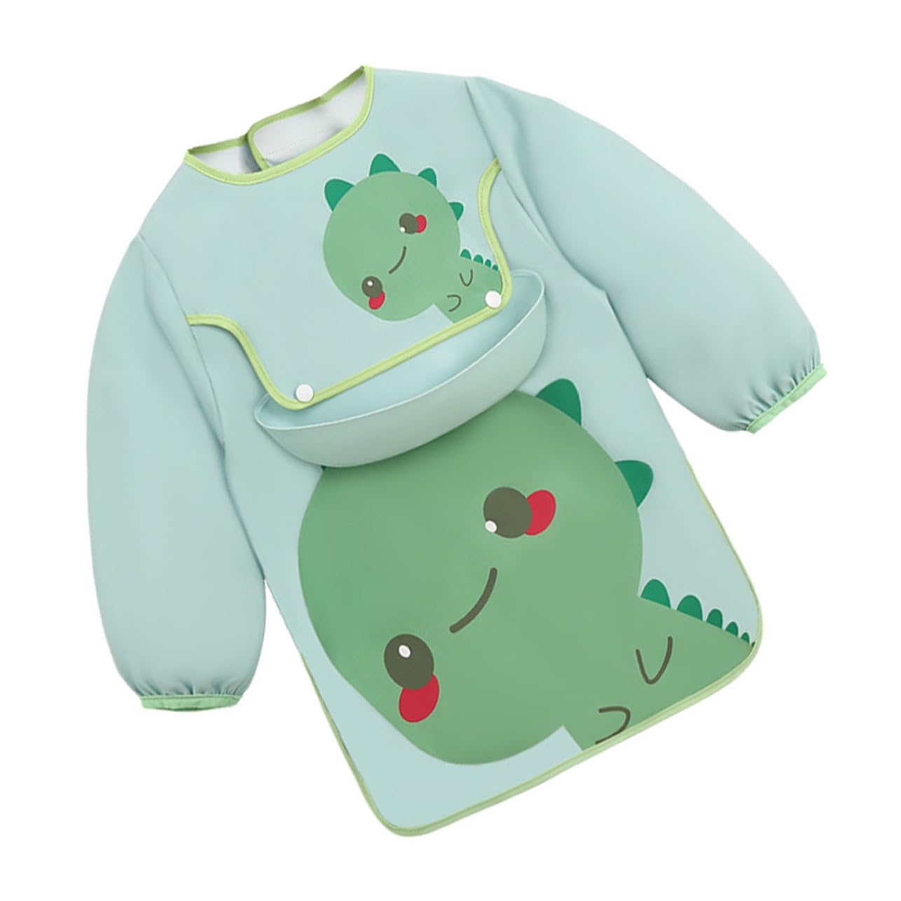 防水 用食事スモック お食事エプロン かわいいカートゥーン柄 可能バックストラップ 袖口入り ベビー離乳食用汚れ防止エプロン