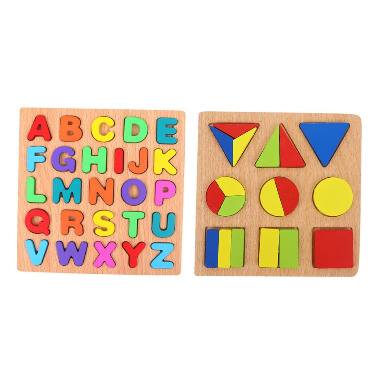 2セット 木製 用知育 字母字形状認識パズル 幾何学的形状マッチング 知育学習 幼児の認知力と指先運動能力向上