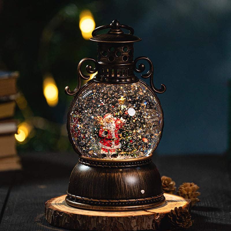 スノードーム クリスマスオルゴール クリスマスボール スノーグローブ LEDライト付き USBまたは電池式 回転点滅ランタン ループ クリスマス置物飾り 提灯型オルゴール インテリア (A)