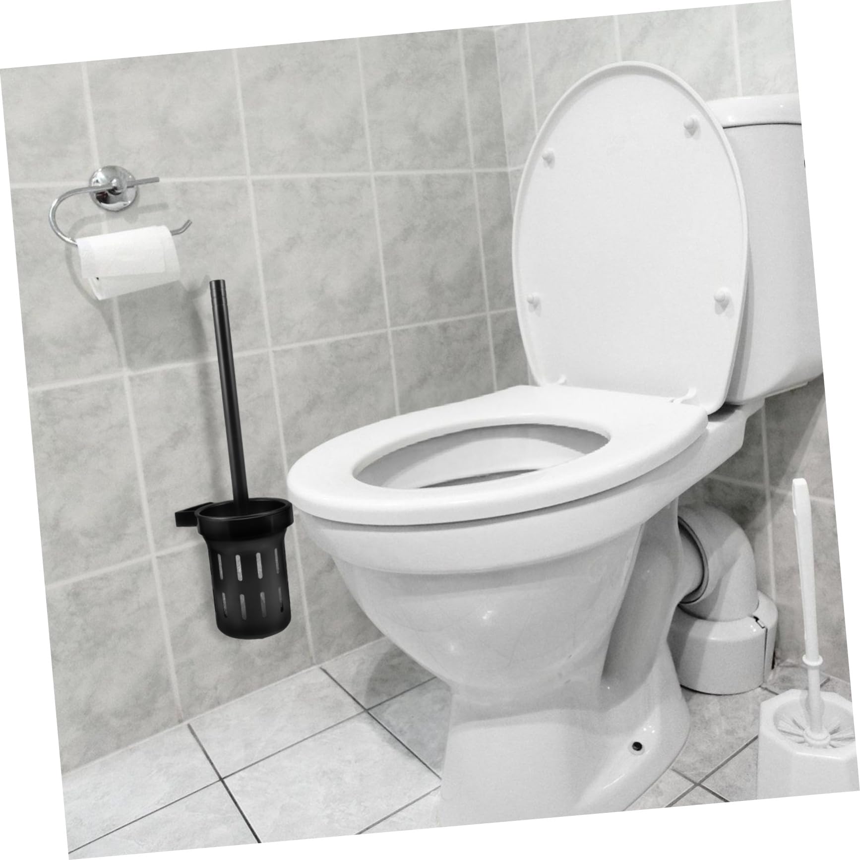 1 セット トイレブラシセット トイレスクラバー バスルームアクセサリー ハンドル付き 黒色 便器クリー..