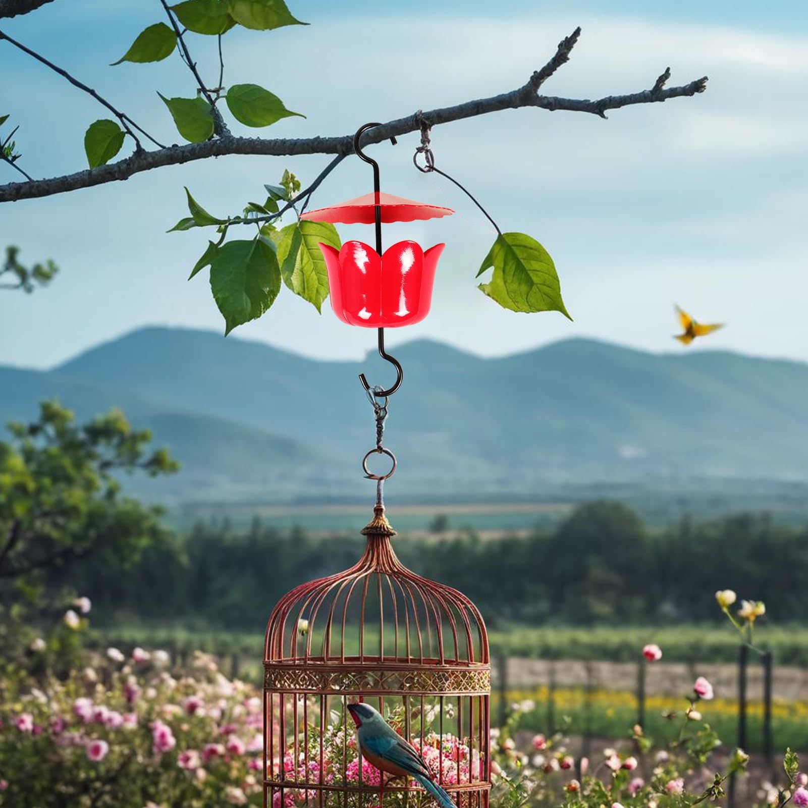 ハチドリのフィーダーのアリのハチドリフィーダー、アリガード - ブラシ付きのアリプルーフバードフィーダーハンガー,パティオ、芝生、庭の裏庭のバードウォッチング用品