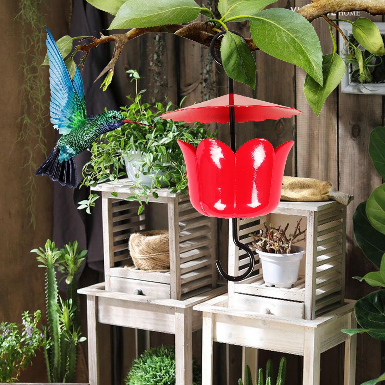 ハチドリのフィーダーのアリのハチドリフィーダー、アリガード - ブラシ付きのアリプルーフバードフィーダーハンガー,パティオ、芝生、庭の裏庭のバードウォッチング用品