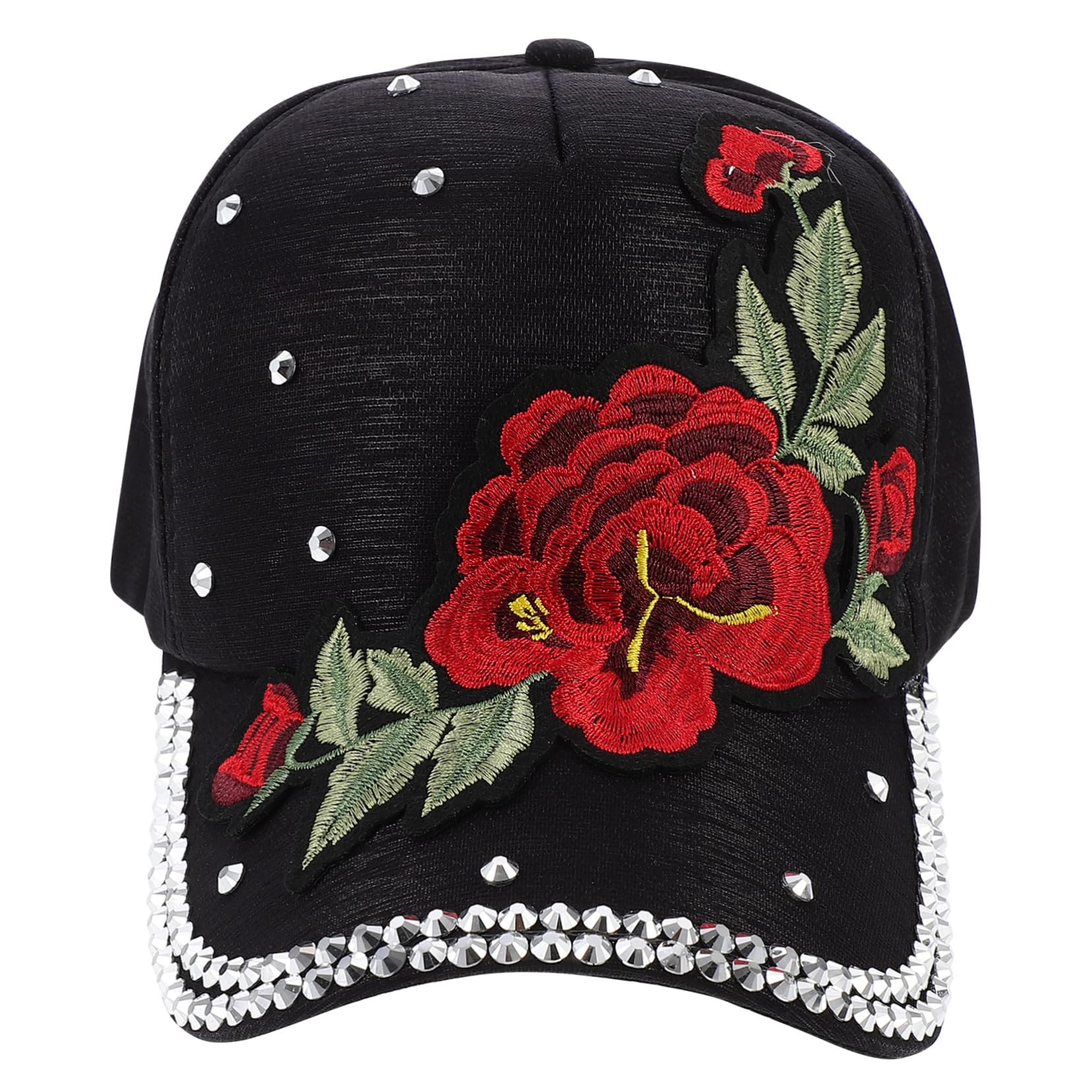 [] 刺繍花柄レジャーハット レディース夏用防晒棒球帽 ブラック シックで通気性良好な日よけキャップ 調節可能で快適な屋外用帽子