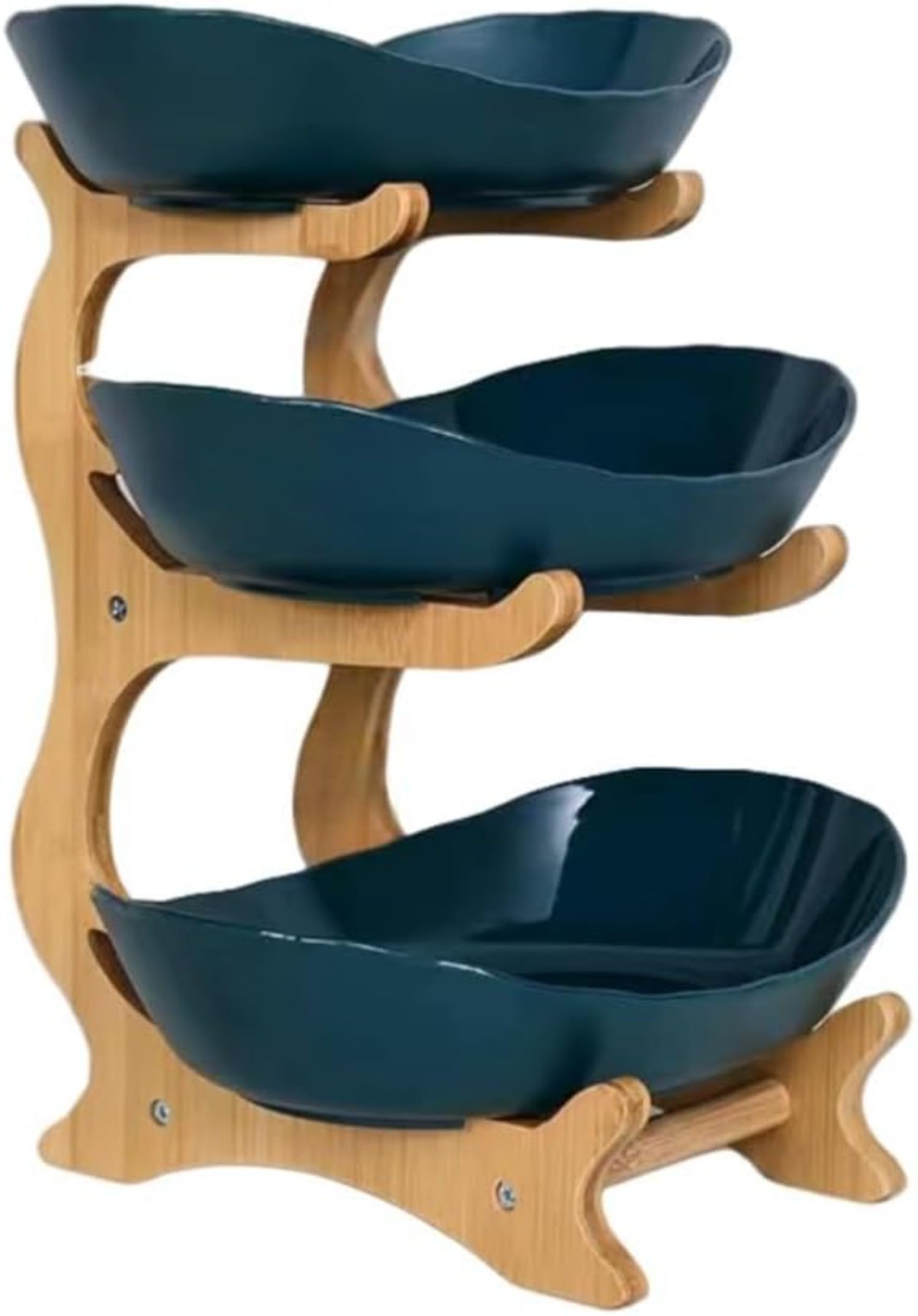 クリエイティブな 3 層の果物皿。ヨーロッパ風のセラミック製の乾物皿。竹や木製のラック付き。家庭用..