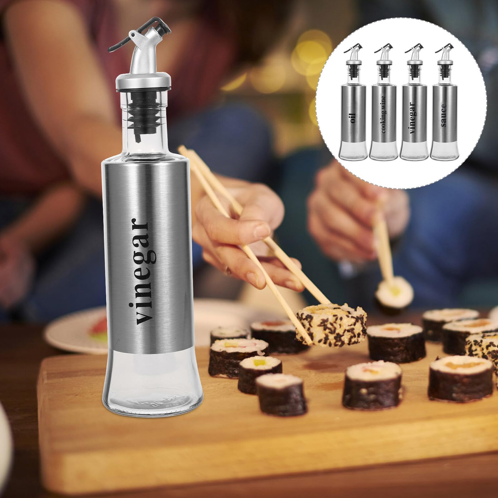 4個 油壺調味料瓶 液だれ防止特別口設計 オイル 酢 醤油 料理酒対応 キッチン用調味料ディスペンサー