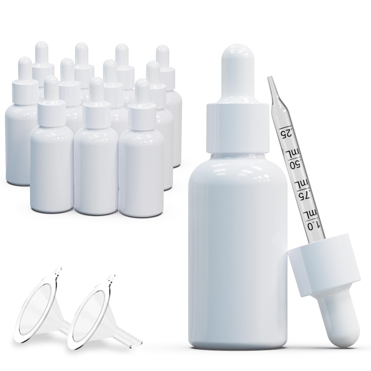 *12個パック (1オンス) ガラススポイトボトル ホワイトコーティングガラスボトル 空の漏斗付き 30ml ス..