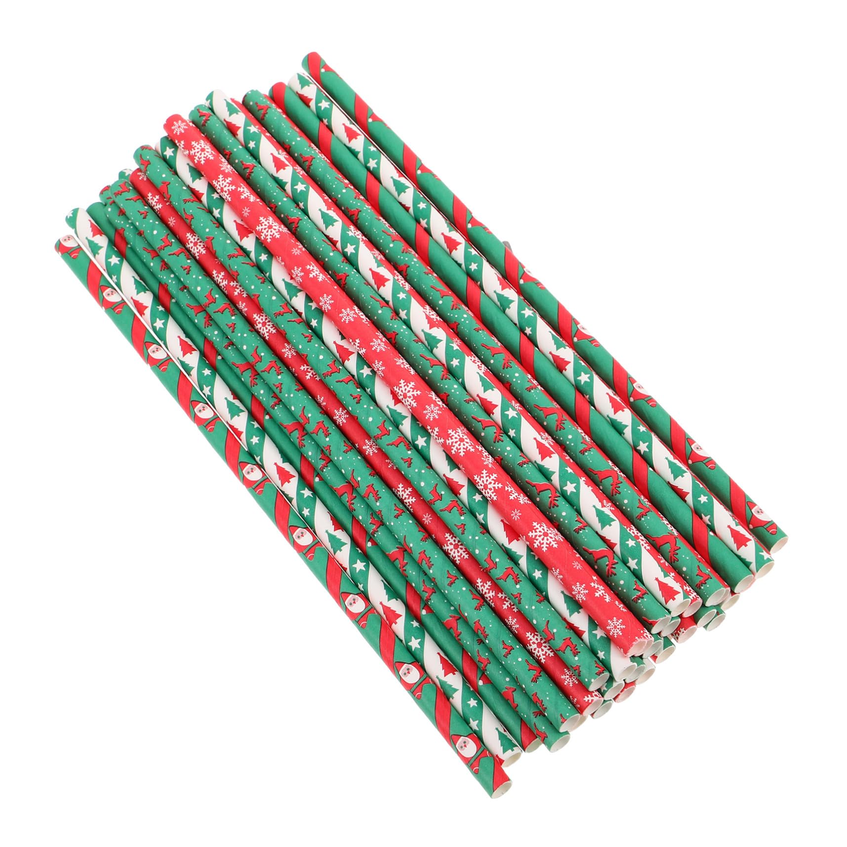 12 セットクリスマス紙ストロー 雪の結晶 トナカイ サンタ クリスマスツリー柄使い捨てパーティー用飲..
