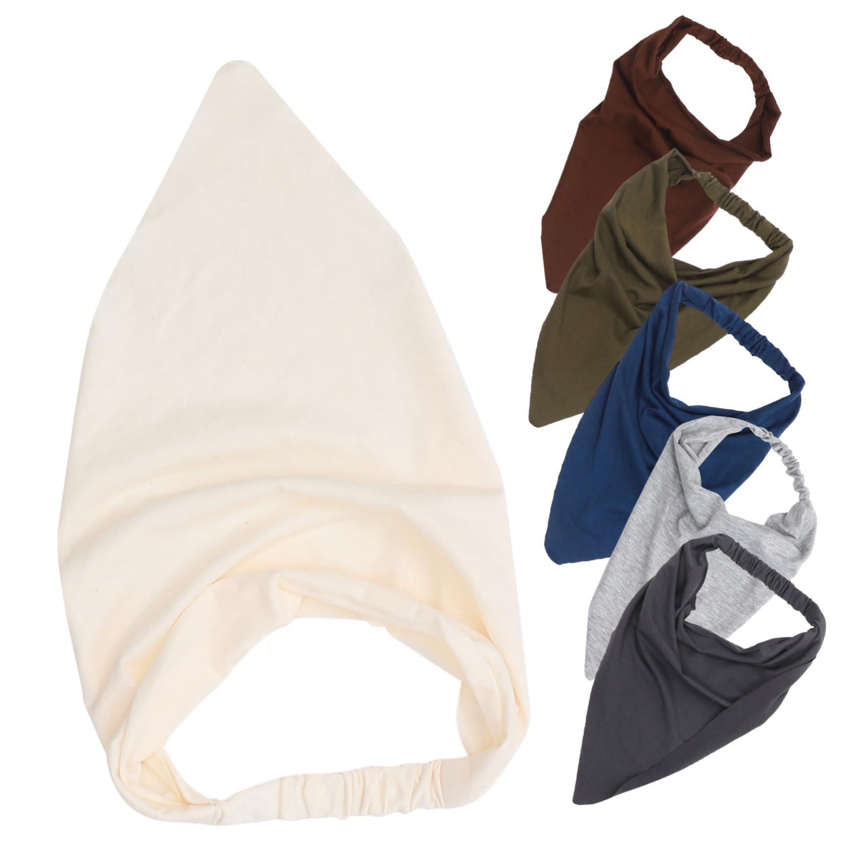 6個 弾性大型ボヘミアン三角形ヘッドスカーフ滑り止めソリッドカラー帽子 6 個 ヘッドバンダナ 弾性ヘッドバンド 大きい ヘアタオル 絹のスカーフ ヘッドギア 女の子(3)