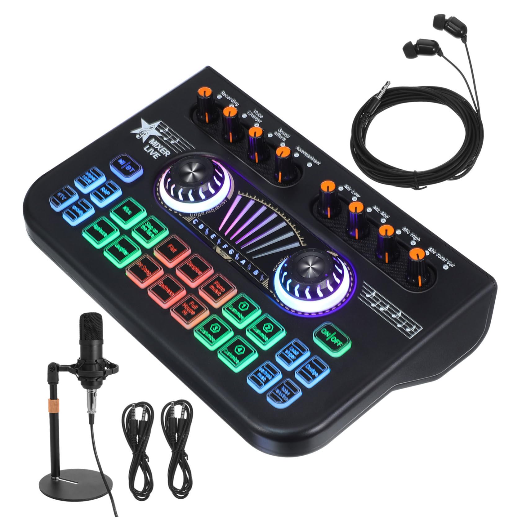 ライブサウンドカード搭載ポッドキャストマイク 小型ステレオミキサー内蔵 高感コンデンサーマイク 音..
