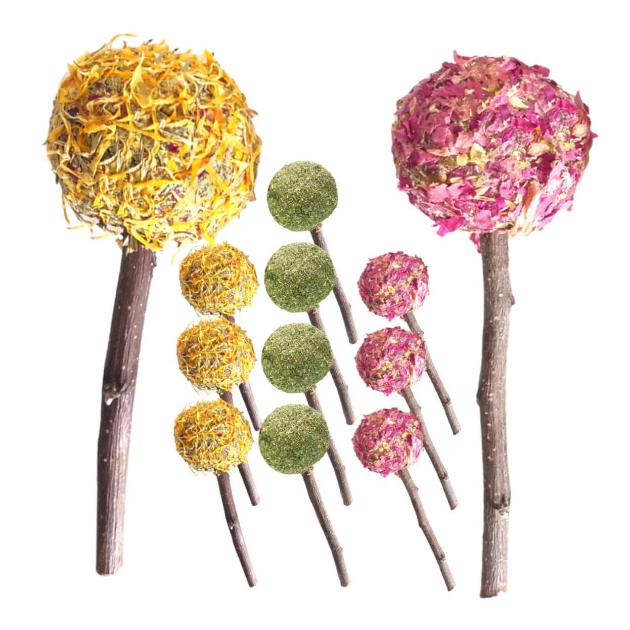 12個 小動物用花瓣磨牙草球棒棒糖 使用でモルモット ウサギ ハムスターの歯の健康維持にな噛むおもちゃ