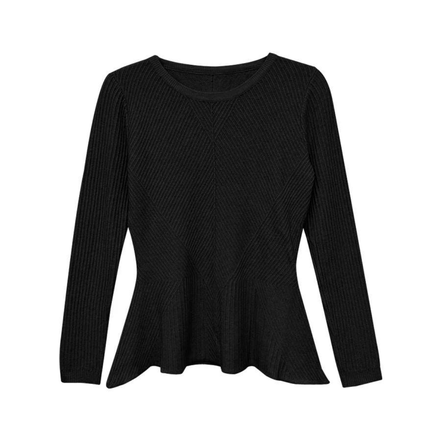 人気沸騰新柄追加 ニットトップス レディース 秋 冬 秋冬 黒 白 長袖 セーター ニット ペプラム リブニ..