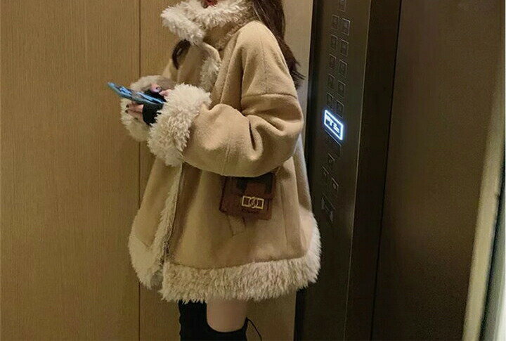 Mouton - スタンドカラー チェスターコート エレガント 百掛け 女性 冬 ムートンコート スリムフィット