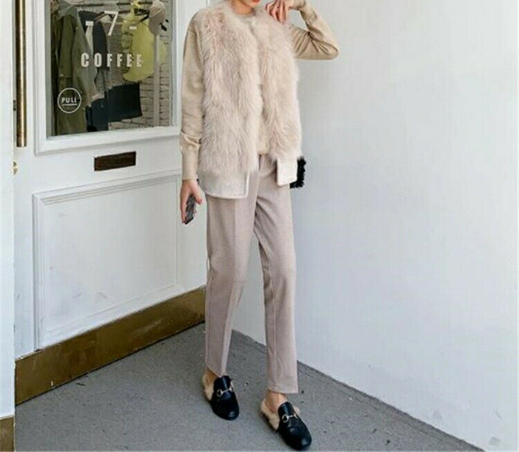 韓国ファッション 気質 大人気 新品 秋冬物 ファー フォックス 縫付 スリム タンクトップ コート