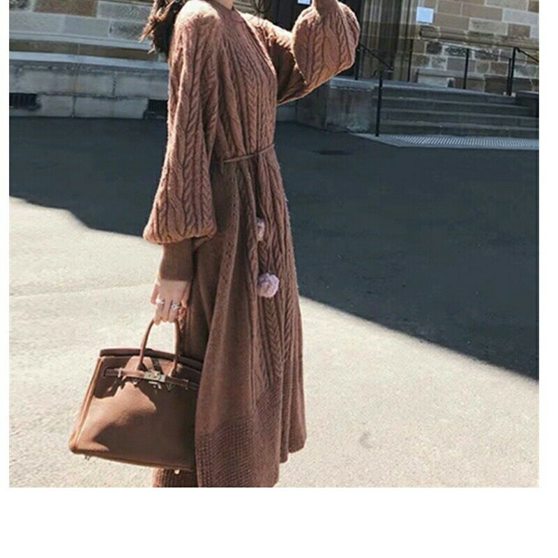 ニットワンピース 冬のワンピース 着痩せスリム見え 新作レディース秋冬フレンチレトロ膝丈長袖ワンピースニットジャンパーボトムスカート