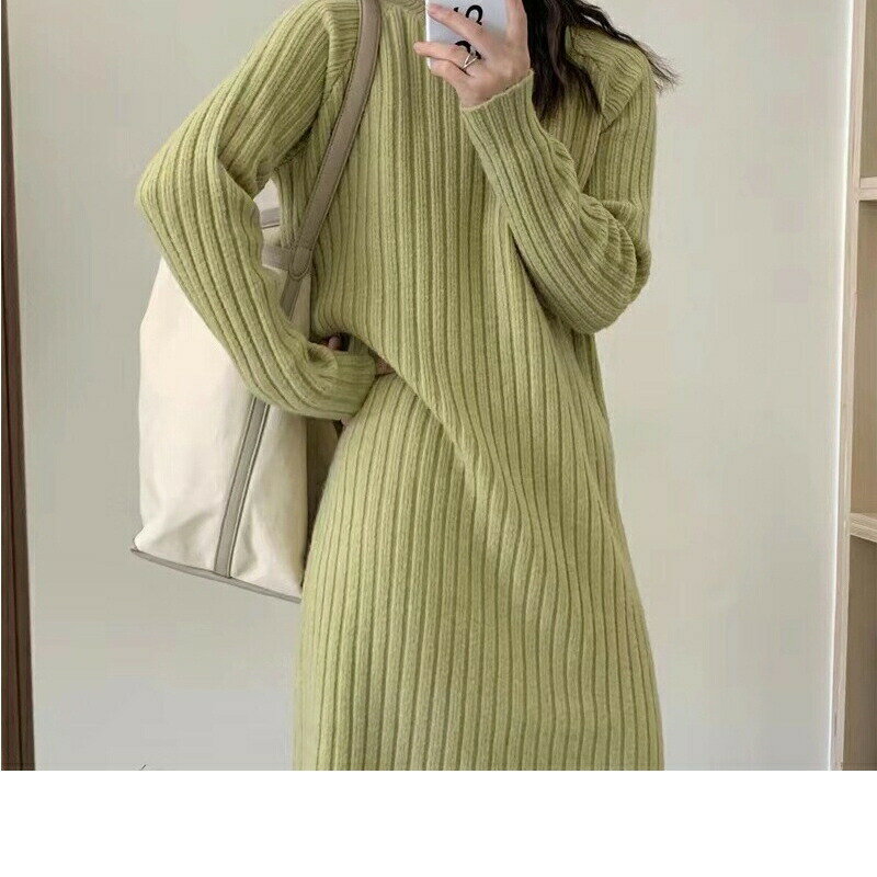 ニットワンピース 冬のワンピース 可愛い 韓国ファッション 着痩せスリム見え 秋冬新作膝上ロングセーターワンピースゆったりインナー長袖ニットジャンパージャンパーレディース