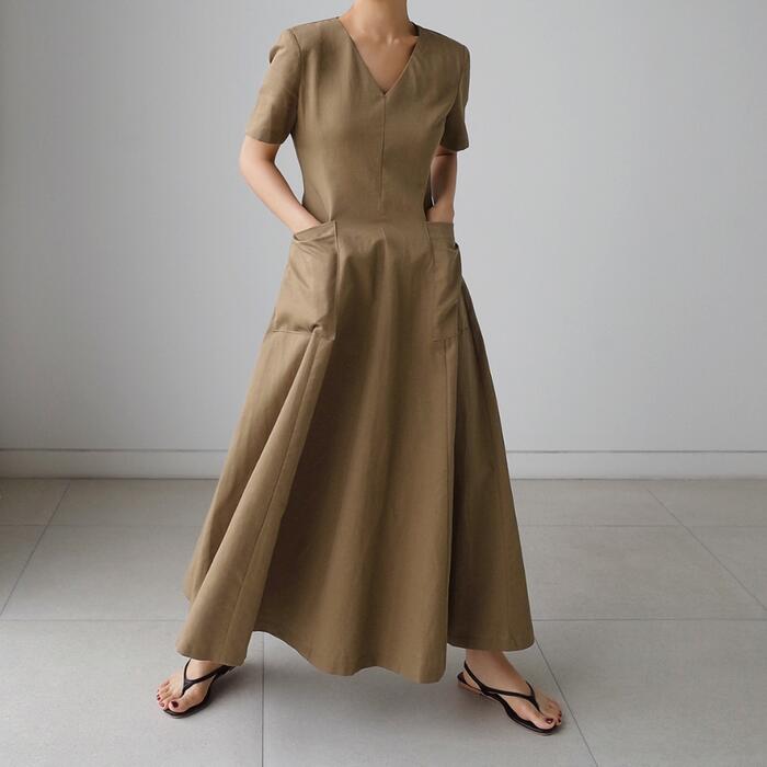 ワンピース ワンピ ドレス シャツワンピ ポケット 袖あり レディース エレガント きれいめ カジュアル ..