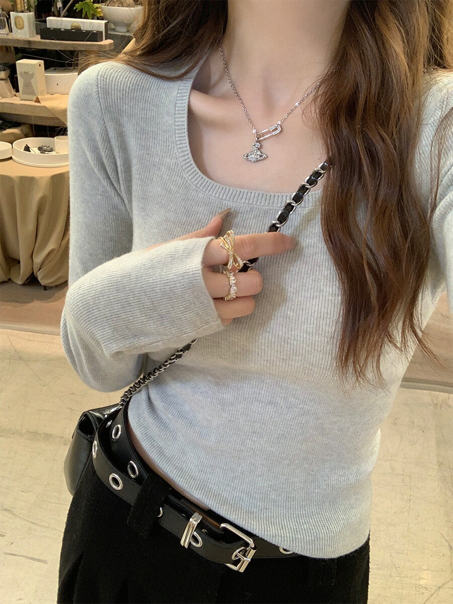 春と秋の新作長袖ニットレディースフィットインナー襟タイツ秋冬高級感ローネックトップス