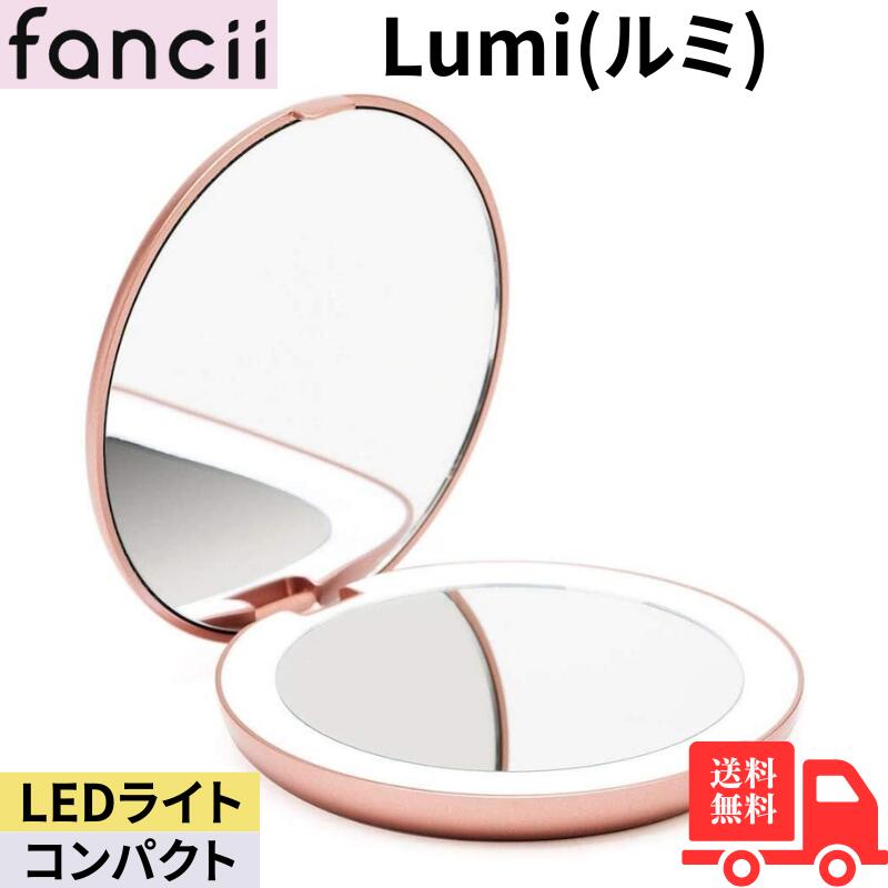Fancii Lumi(ルミ) ピンク コンパクトミラー 化粧鏡 10倍拡大鏡 両面鏡 LEDライト付き 自然光 電池大きな鏡 メイクミラー