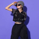 へそだし ファッション ジャズダンス 夏 半袖 HIPHOP ストリートダンス キッズダンス 上下セット コットン tシャツ スカート(4)