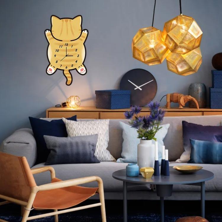 壁掛け時計 掛け時計 ねこ おしゃれ 時計 壁掛け 動物 猫 木製 クロック 静音 可愛い かわいい かべかけとけい子供部屋飾り 壁掛け時計 北欧 ウ [2]