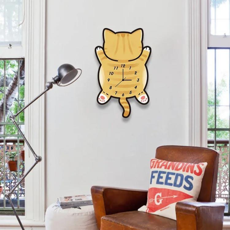 壁掛け時計 掛け時計 ねこ おしゃれ 時計 壁掛け 動物 猫 木製 クロック 静音 可愛い かわいい かべかけとけい子供部屋飾り 壁掛け時計 北欧 ウ [3]