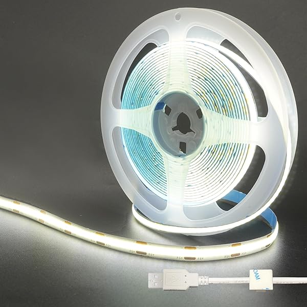 クリアヒル（）5V COB LEDストリップライト 2個 1M 昼白色 6500K 320LED/m 3.5W/m 幅8mm 非防水IP20 1M USBスイッチケーブル 22AWG DIY 家庭のインテリア用
