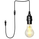 コード付きソケット E26口金 LED電球付き 電球色 60W形相当 4m 電球ソケット ペンダントライト エジソン電球 A60 コンセント スイッチ付き 吊り下げ 黒 おしゃれ 1個入