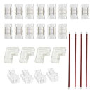 クリアヒル()2ピン透明ハンダ不要10mm COB LEDストリップコネクタコーナーキット、ストリップからワイヤーへのコネクタ 4個、ストリップからストリップへのコネクタ 12個、L字型 2個、赤と黒のワイヤー 4個、5V 12V 24V LEDスト